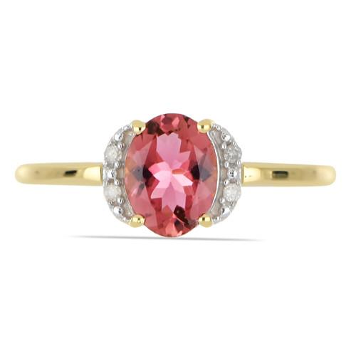 BUY 14K GOLD NATURAL RHODOLITE GEMSTONE CLASSIC RING WITH WHITE DIAMOND